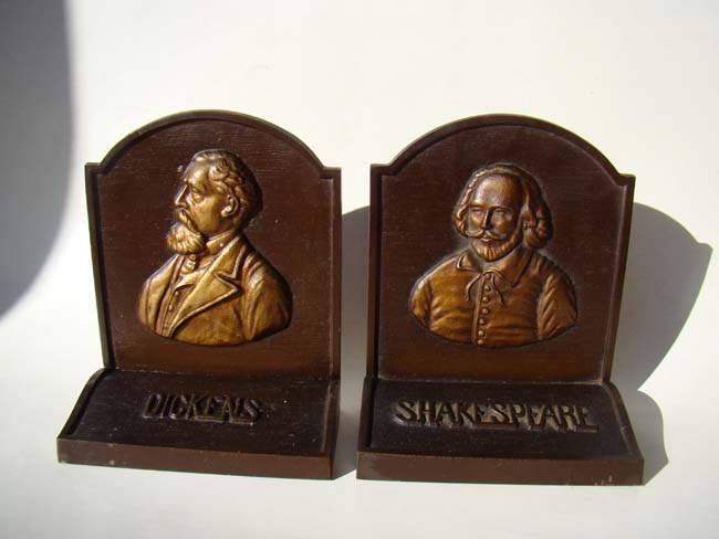 DICKENS & SHAKESPEARE bookends by Bradley & Hubbard circa 1926